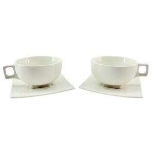 Tea Forté Cup & Saucer Set 2 – White Porcelain Contemporary Square Design‎ NWOB